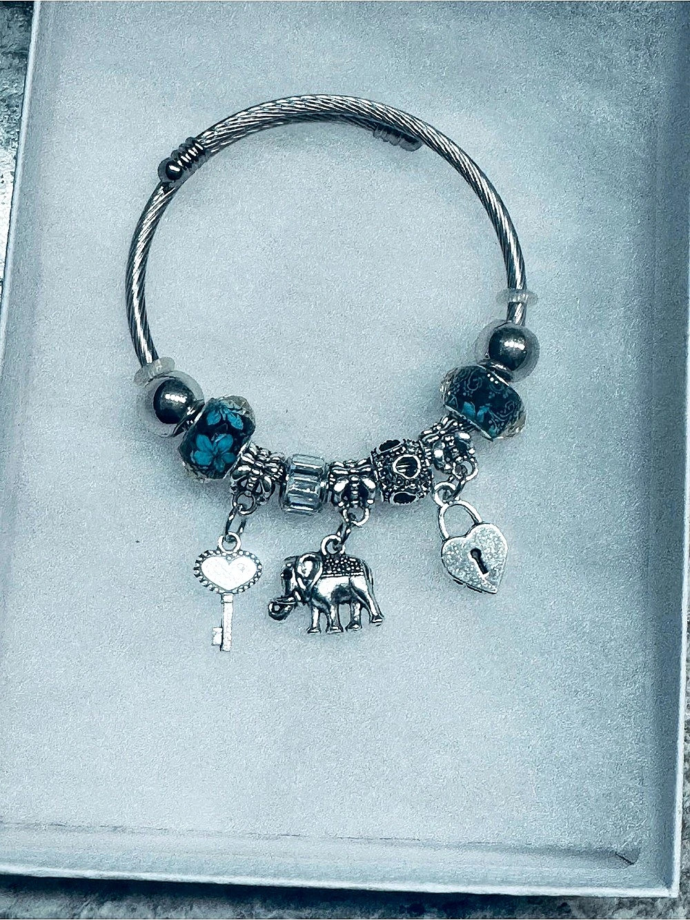 NWOT Silver & Blue Charm Bracelet
